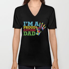 Proud Autism Dad V Neck T Shirt