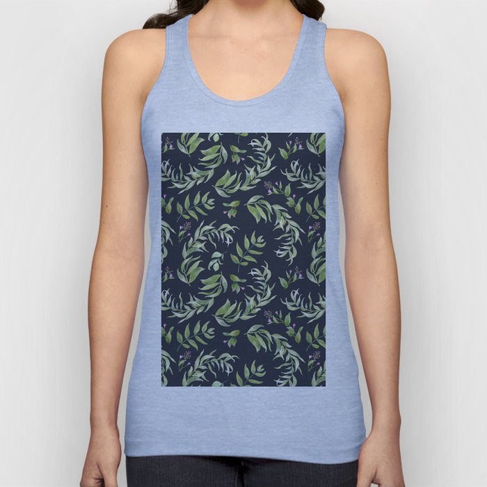 Pink green hand painted watercolor floral leaves pattern Tank Top