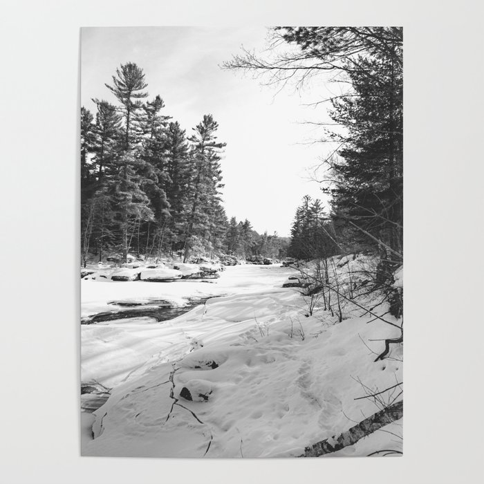 River in Winter | Minnesota Black and White Nature Photography Poster