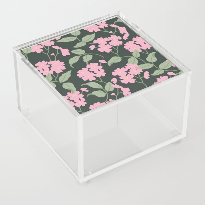 Pink Delicate Flowers And Baby Green Leaves Acrylic Box