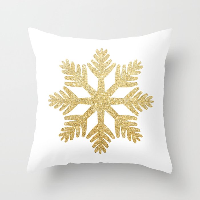 Gold Glitter Snowflake Throw Pillow