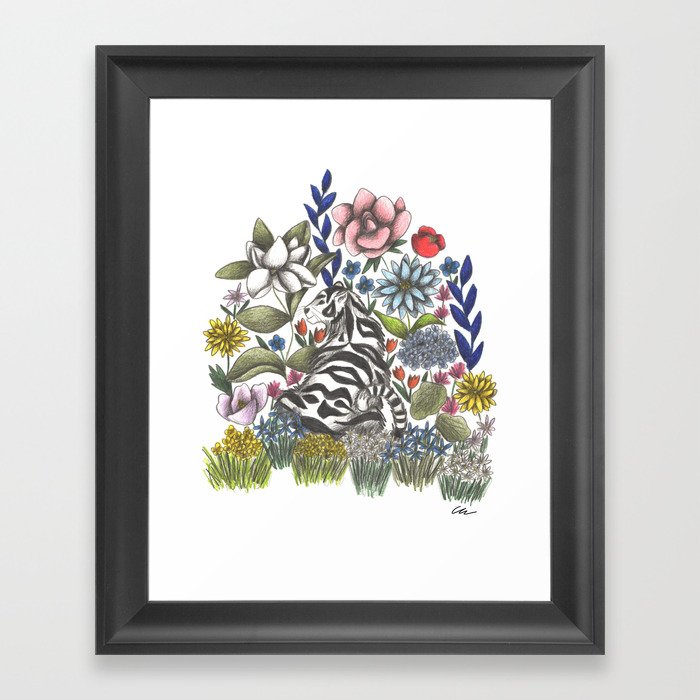 Tiger in the midst of Flowers Framed Art Print