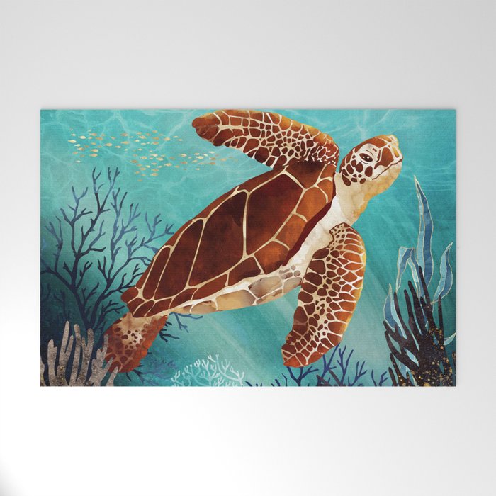 Metallic Sea Turtle Welcome Mat