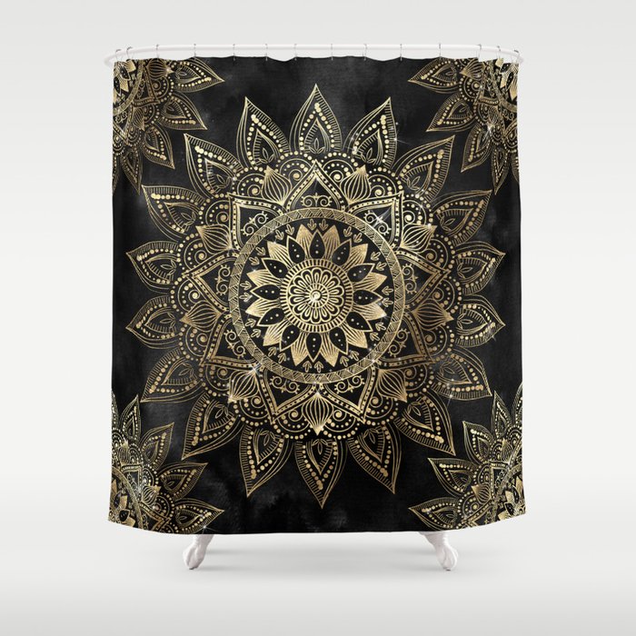 Elegant Gold Mandala Black Design Shower Curtain
