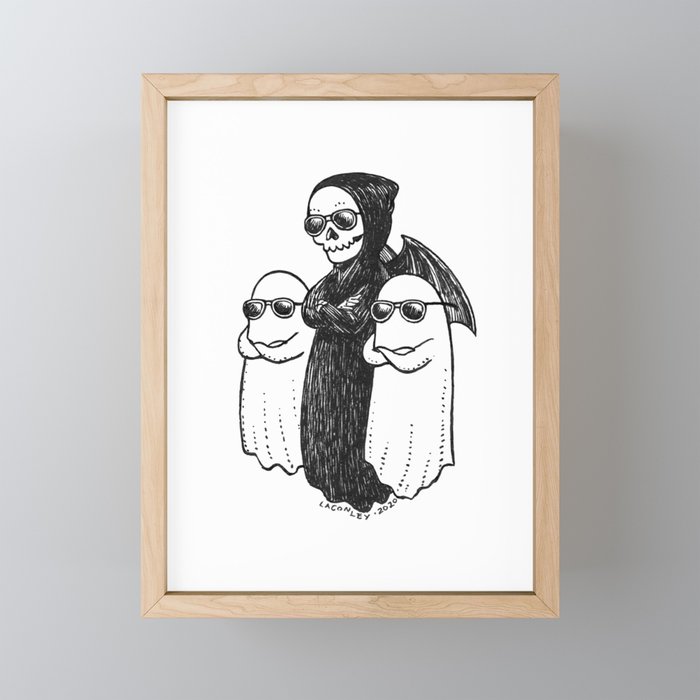 Cute Grim Reaper and Ghosts Framed Mini Art Print