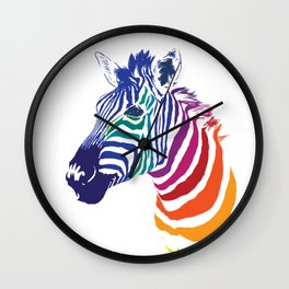 Rainbow Zebra Colorful Animals Whimsical Art Wall Clock