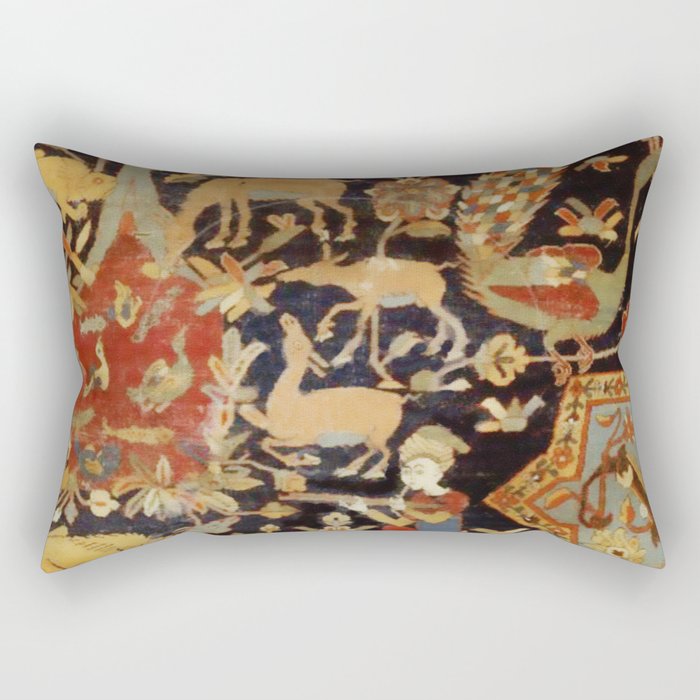 Mantes Antique Persian Animal Rug Print Rectangular Pillow