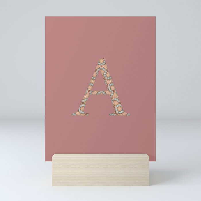 Dusky Pink Monogram Letter 'A' Mini Art Print