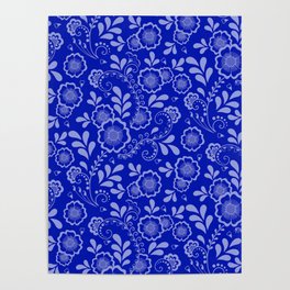 Flowers Leaf in Zaffre Blue Color Background, Floral seamless pattern, Shades of Zaffre Blue Poster
