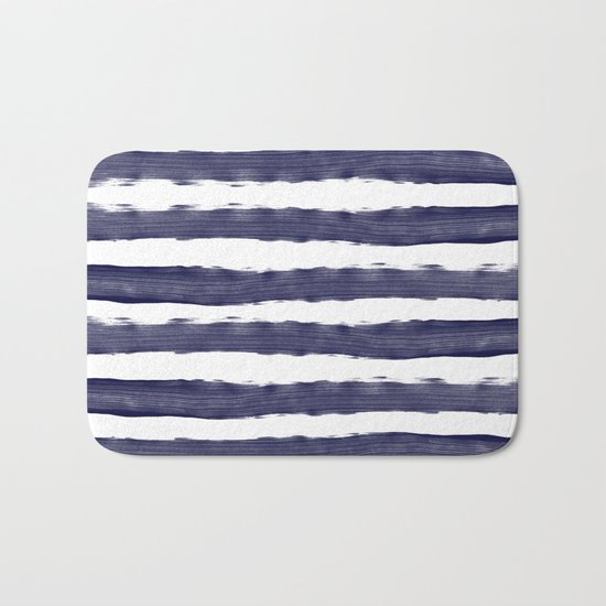 Blue- White- Stripe - Stripes - Marine - Maritime - Navy - Sea - Beach - Summer - Sailor 1 Bath Mat