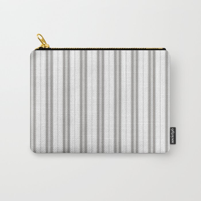 Smoke Grey and White Vertical Vintage American Country Cabin Ticking Stripe Carry-All Pouch