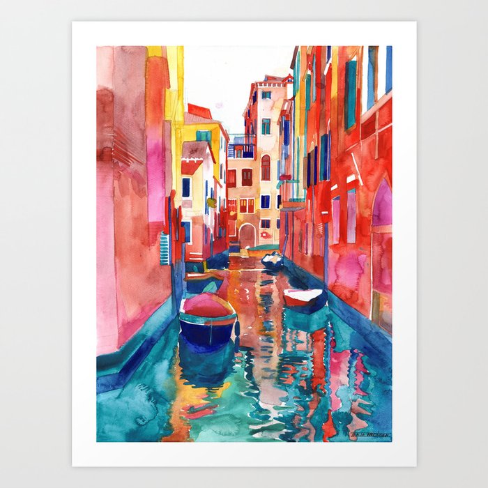 Venice Street with boats Art Print