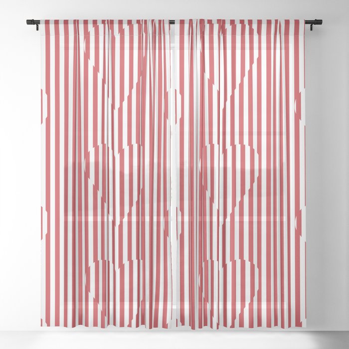 red and white striped hearts Sheer Curtain