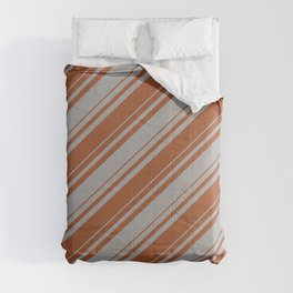 [ Thumbnail: Dark Gray and Sienna Colored Striped/Lined Pattern Comforter ]