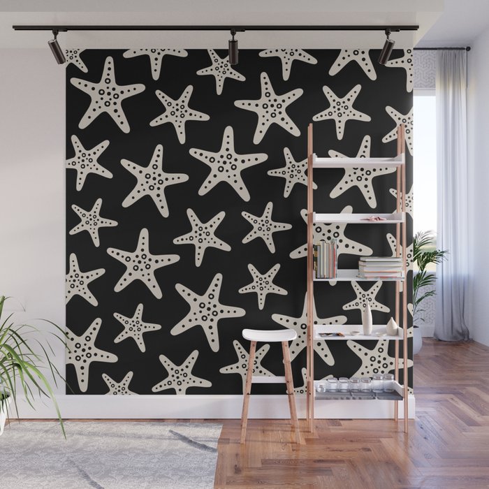 Sweet Starfish Pattern 249 Black and Linen White Wall Mural