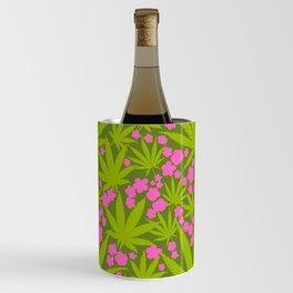 Retro Modern Cannabis And Flowers Pink And Green Wine Chiller