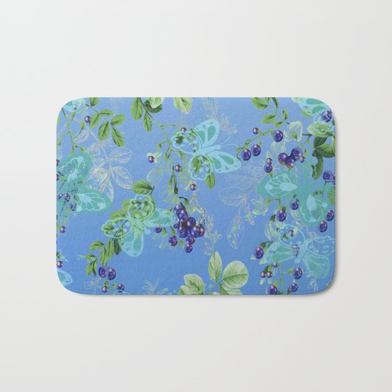 blueberries and butterflies Bath Mat