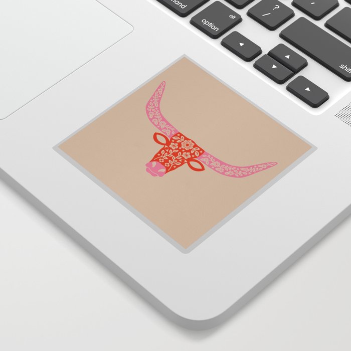 Floral Longhorn – Pink and Orange Sticker