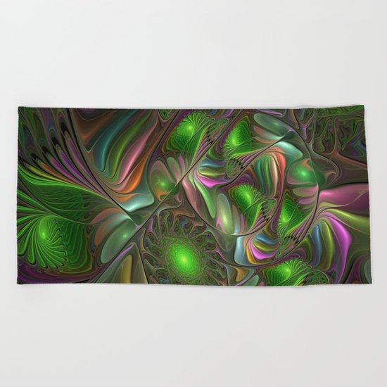 Colorful and Luminous, Abstract Fractal Art Beach Towel