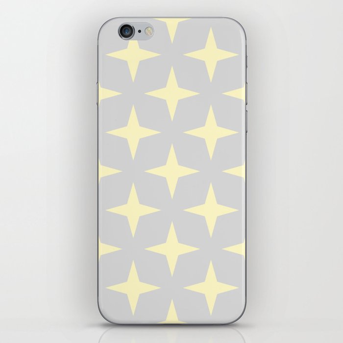 Pastel Yellow Four Pointed Stars on Antique Grey iPhone Skin