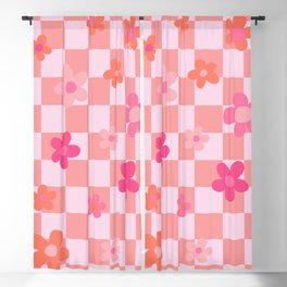 pink flower check Blackout Curtain