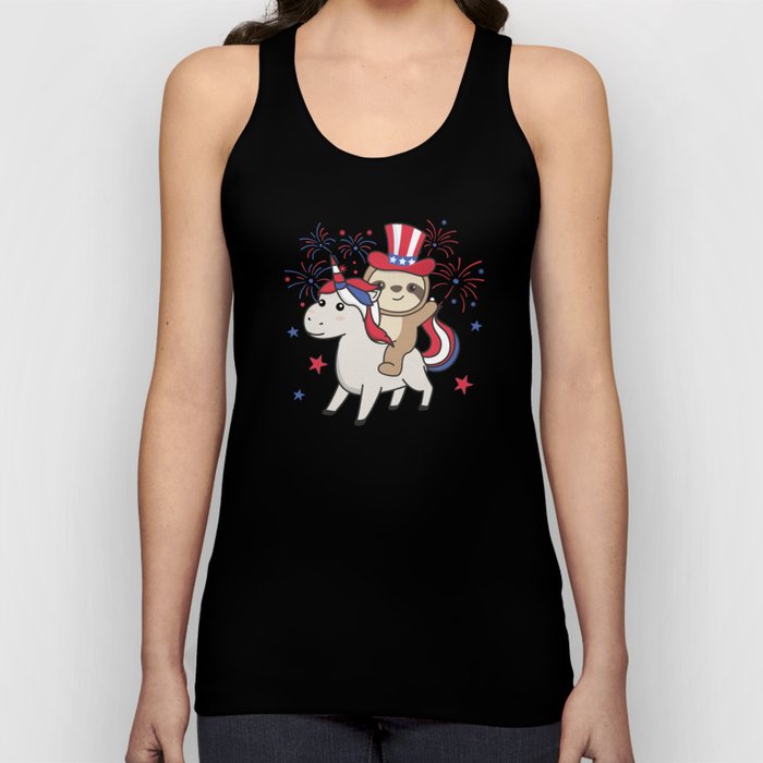 Sloth With Unicorn For Fourth Of July Fireworks Tank Top
