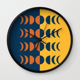 Moon Phases 12 in Navy Orange Mustard Gold Theme Wall Clock