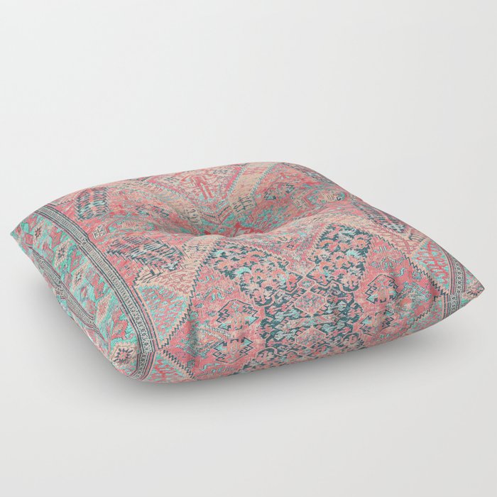 Blush Pink and Aqua Blue Antique Persian Rug Vintage Oriental Carpet Print Floor Pillow