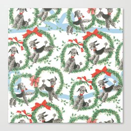 POODLES celebrate CHRISTMAS with a blue ribbon Canvas Print