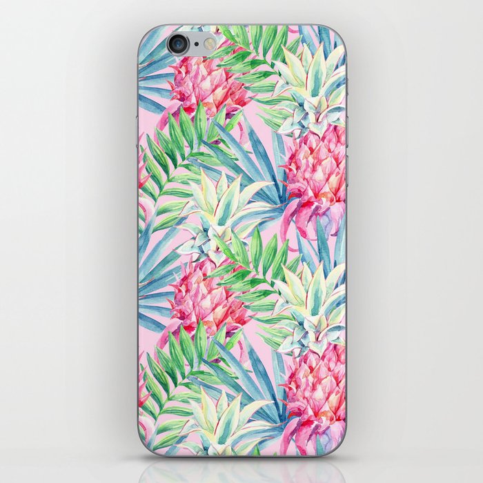 Pineapple & watercolor leaves iPhone Skin