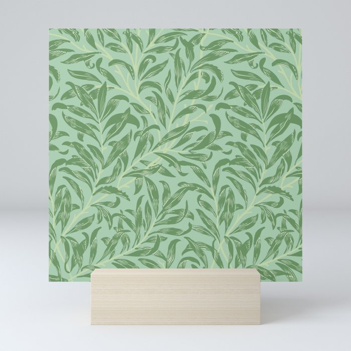 Green Willow Leaves Botanical Pattern Mini Art Print