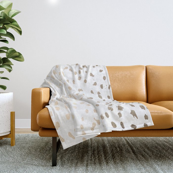 Luxe Gold Painted Polka Dot on White Throw Blanket