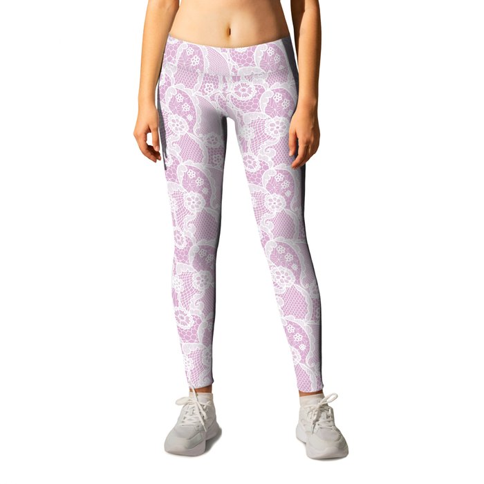 Modern White Purple Lace Collection Leggings