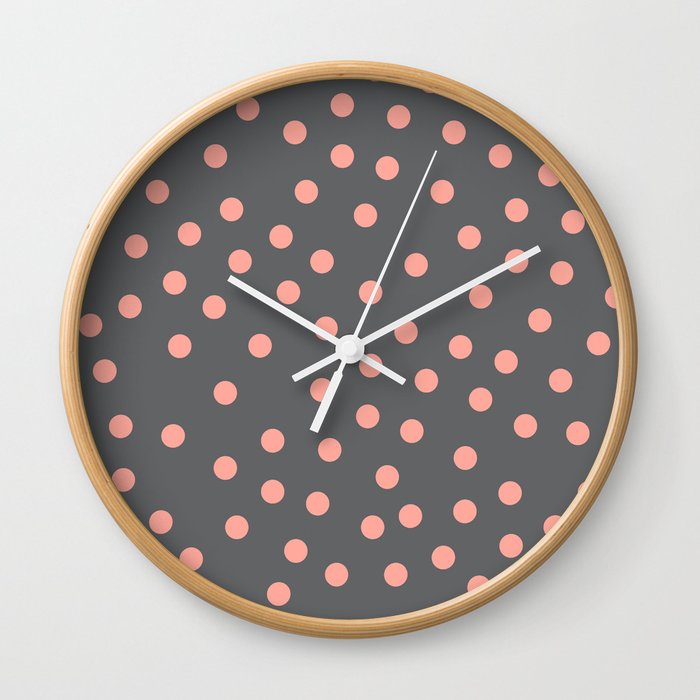 Simply Dots Salmon Pink on Storm Gray Wall Clock
