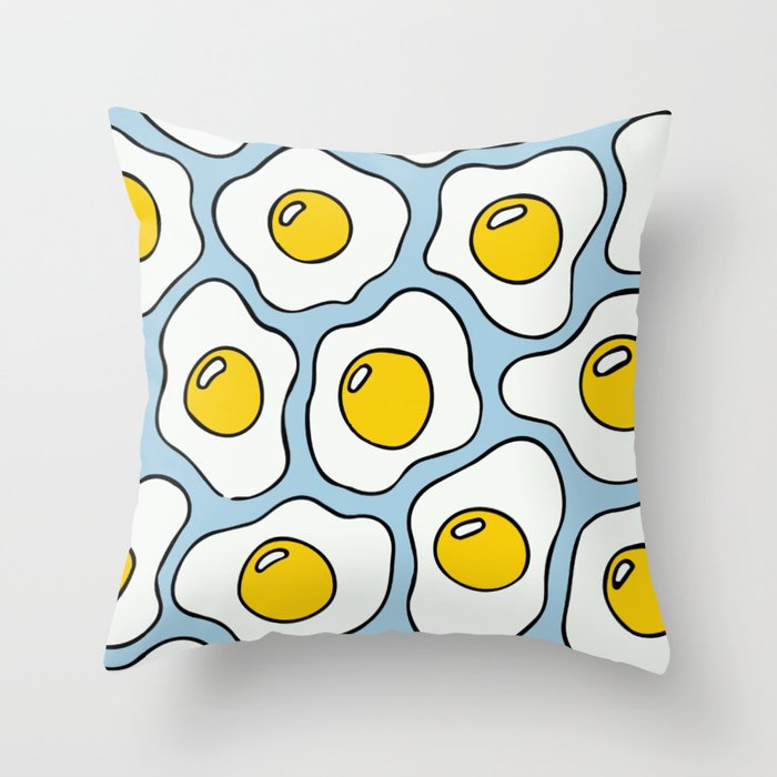 Cute Mini Egg Omelet Blue And Yellow Pattern Throw Pillow by