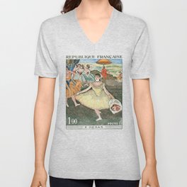 1970 FRANCE Edgar Degas Ballet Dancer Postage Stamp V Neck T Shirt