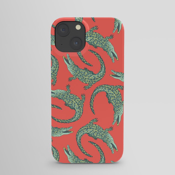 Crocodiles (Deep Coral and Mint Palette) iPhone Case