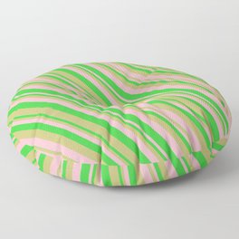 [ Thumbnail: Dark Khaki, Light Pink & Lime Green Colored Lines/Stripes Pattern Floor Pillow ]