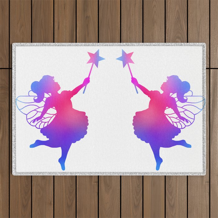 Pink to Blue Ombre Fairy Girl Silhouette Outdoor Rug