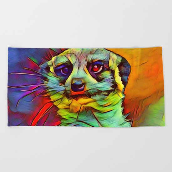 Animal ArtStudio -funky meerkat Beach Towel