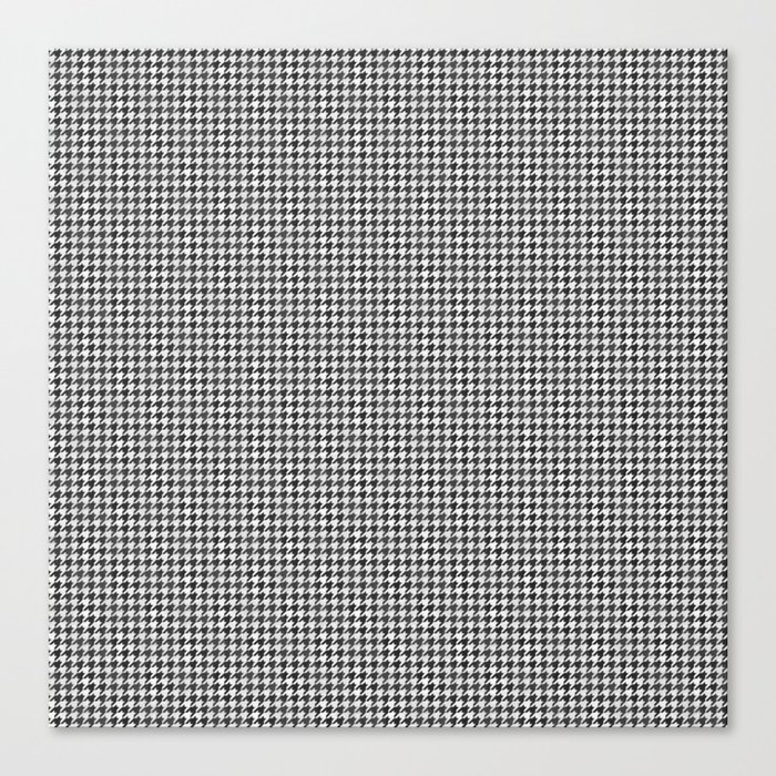 Soot Black and White Handpainted Houndstooth Check Watercolor Pattern Canvas Print