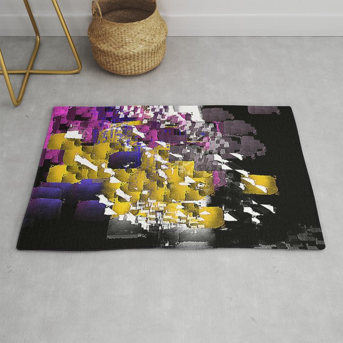 Decorative Abstract In Purple Blue Black Yellow And White Rug Abstract In Purple Blue Black Yellow
