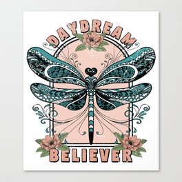 Daydream, Cute Dragonfly, Pretty Floral Design Canvas Print