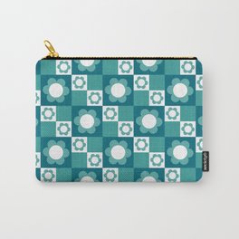 Dark Green Checkered Big and Small Flower Pattern  Carry-All Pouch