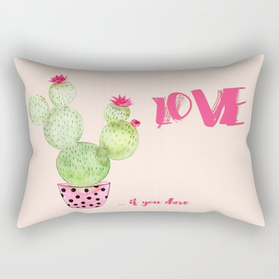 Love if you dare - Cactus watercolor illustration Rectangular Pillow