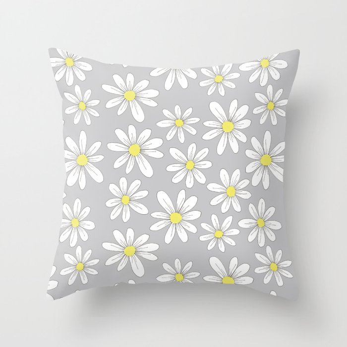 simple daisies on gray Throw Pillow