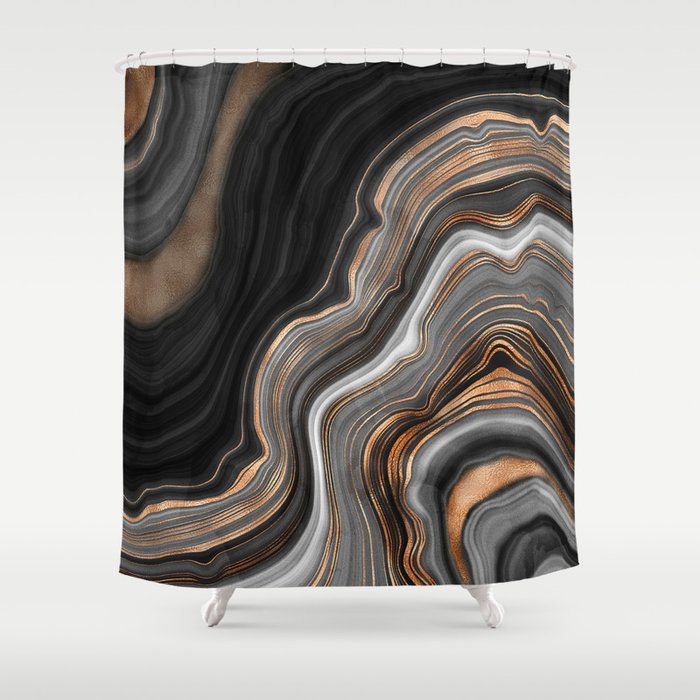 Elegant black marble with gold and copper veins Shower Curtain