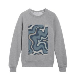 Retro Liquid Swirl Medium Square Abstract Pattern in Steel Blue-Gray Tones Kids Crewneck