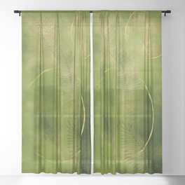 Tropical Leaves & Golden Rings Green Tones Sheer Curtain