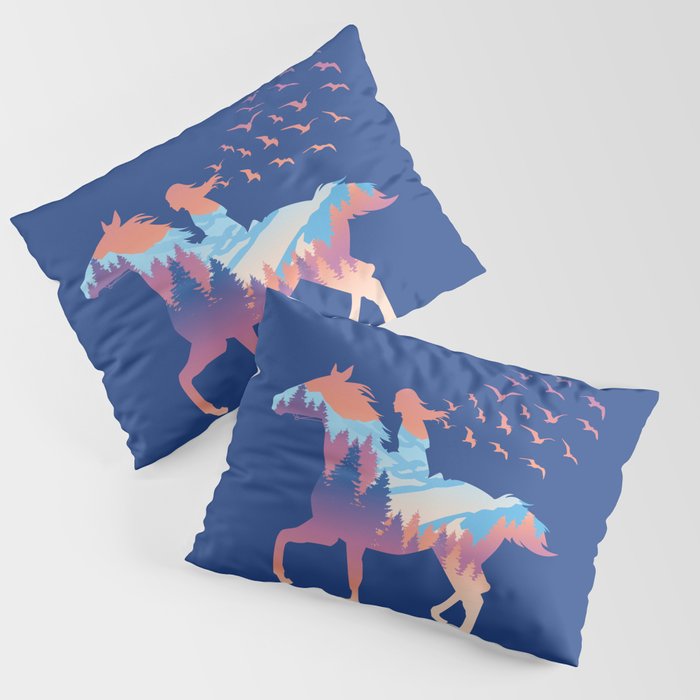 Girl's silhouette riding a horse Pillow Sham